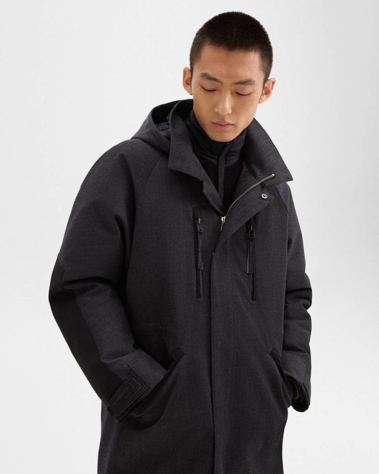 Hooded Parka In Wool-Blend Twill Men Charcoal Outerwear Theory - 4