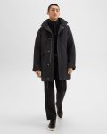 Hooded Parka In Wool-Blend Twill Men Charcoal Outerwear Theory - 5