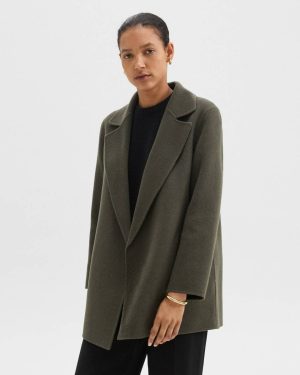 Hunter Green Melange Theory Clairene Jacket In Double-Face Wool-Cashmere Outerwear Women - 1