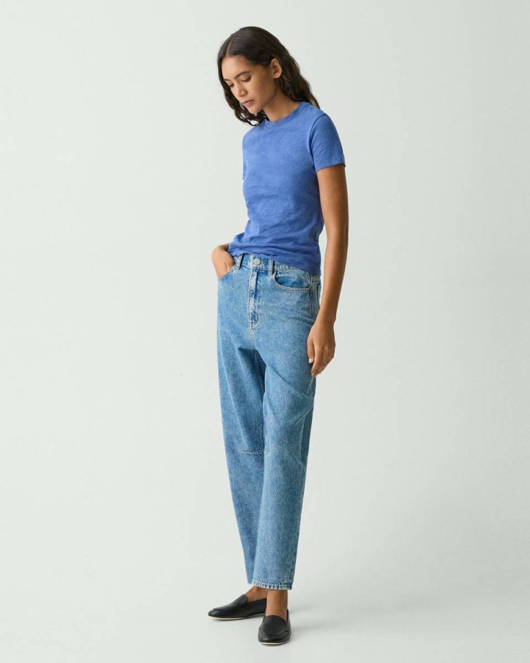 Ice Blue Pants Theory Women Cropped Barrel Pant In Relaxed Denim - 2