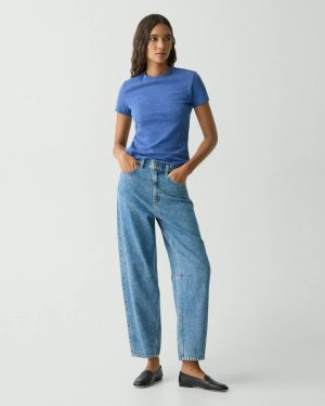 Ice Blue Pants Theory Women Cropped Barrel Pant In Relaxed Denim - 1