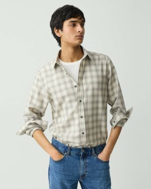 Irving Shirt In Checked Wool Theory Shirts Men Sand/Walnut - 1