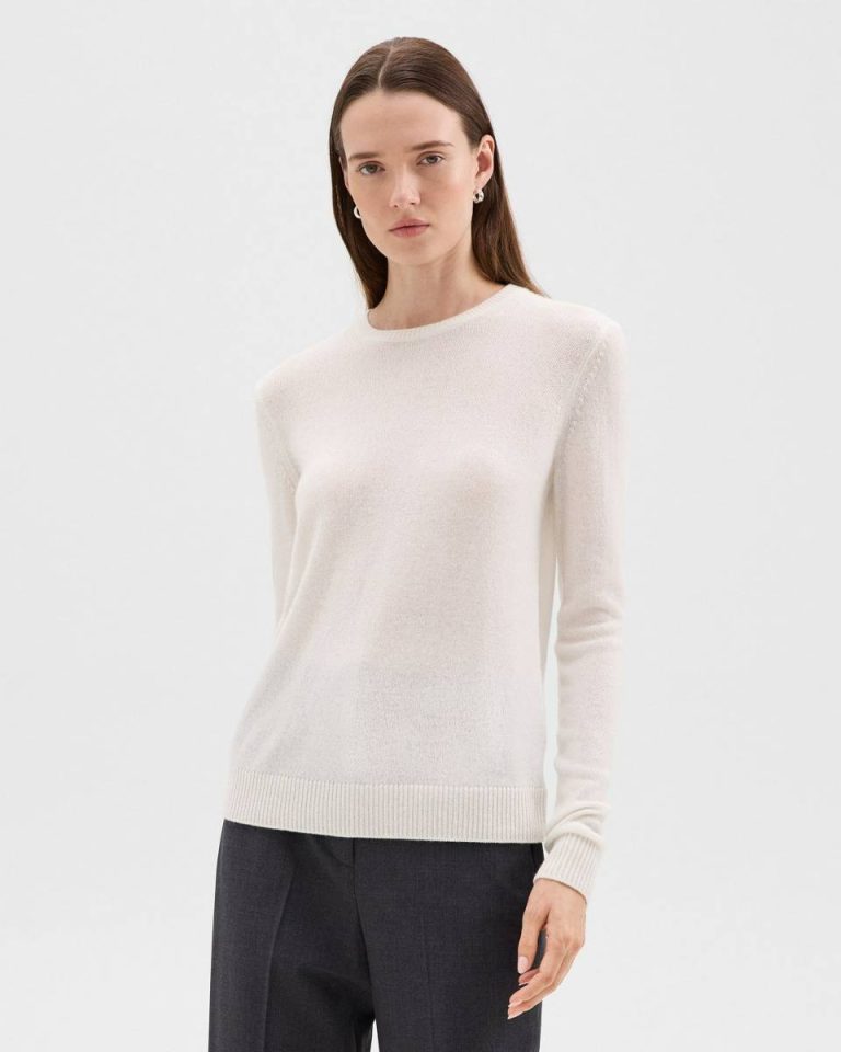 Ivory Crewneck Sweater In Feather Cashmere Sweaters + Cardigans Women Theory - 2