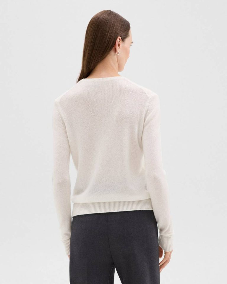 Ivory Crewneck Sweater In Feather Cashmere Sweaters + Cardigans Women Theory - 3
