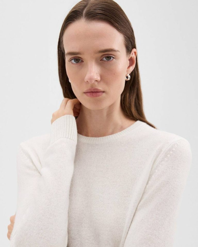 Ivory Crewneck Sweater In Feather Cashmere Sweaters + Cardigans Women Theory - 4