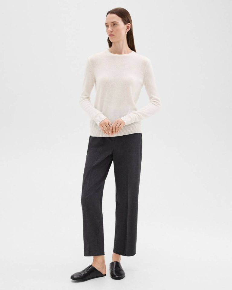 Ivory Crewneck Sweater In Feather Cashmere Sweaters + Cardigans Women Theory - 5