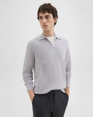Johnny Collar Sweater In Merino Wool Men Theory Vapor Melange Sweaters + Cardigans - 1