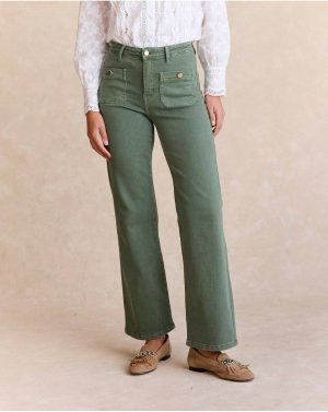 Kasandra Denim Pants Polín Et Moi Green Forest Trousers Women - 1