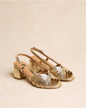 Kiwa Strappy Sandal Gold Heels Polín Et Moi Women - 1