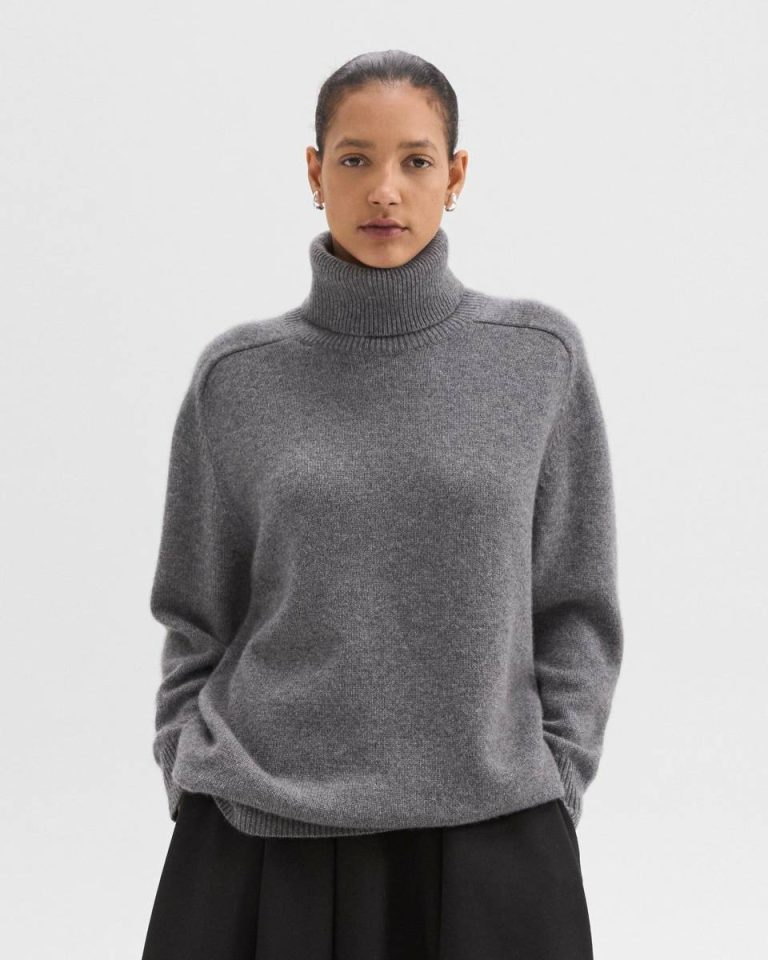 Light Charcoal Women Theory Turtleneck Sweater In Cashmere Sweaters + Cardigans - 1