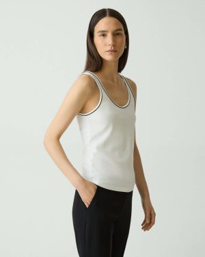Loungewear Ivory Women Scoop Neck Tank Top In Compact Stretch Knit Theory - 1