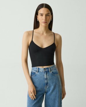 Loungewear Strappy Tank Top In Stretch Nylon Theory Women Black - 1