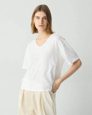 Loungewear White Relaxed V-Neck Tee In Slub Cotton Women Theory - 1