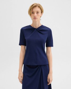 Marina Blue Women Theory Twisted Sleeveless Top In Viscose-Wool Sweaters + Cardigans - 1