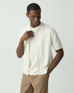 Men Eggshell Cairn Short-Sleeve Sweater In Cotton Theory Shirts - 1