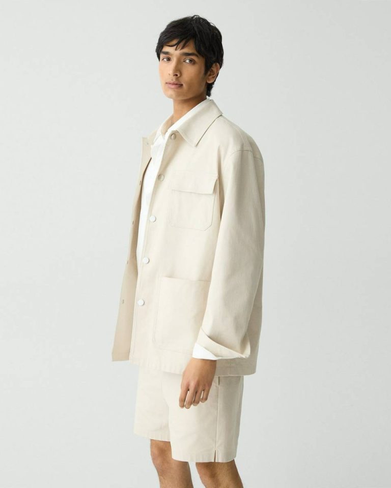 Men Sand Utility Coat In Stretch Cotton Canvas Theory Outerwear - 2
