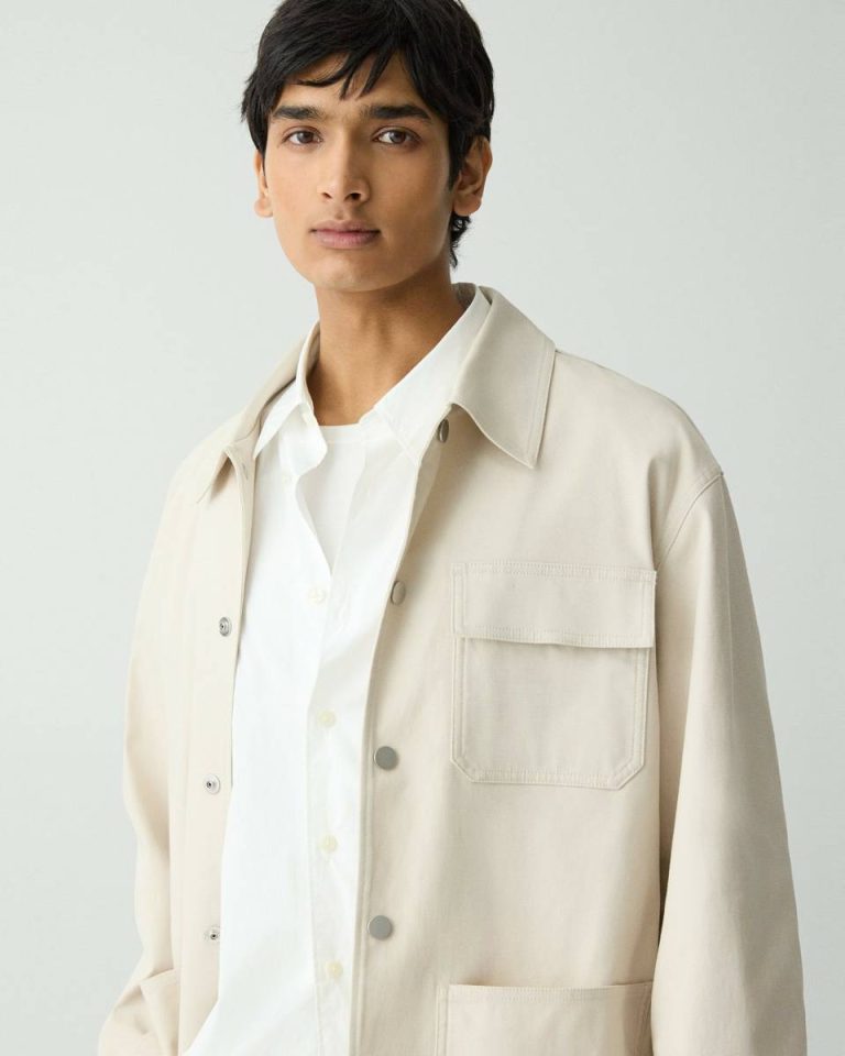 Men Sand Utility Coat In Stretch Cotton Canvas Theory Outerwear - 4