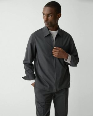 Men Shirt Jacket In Motion Wool Charcoal Melange Outerwear Theory - 1