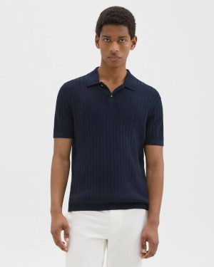 Men Sweaters + Cardigans Baltic Theory Cable Knit Polo In Cotton - 1