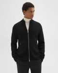 Men Sweaters + Cardigans Black Ribbed Zip-Up Cardigan In Merino Wool Theory - 2