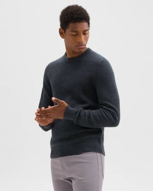 Men Sweaters + Cardigans Theory Maden Crewneck Sweater In Merino Wool Charcoal Melange - 1