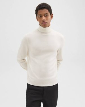 Men Sweaters + Cardigans Winter White Hilles Turtleneck Sweater In Cashmere Theory - 1