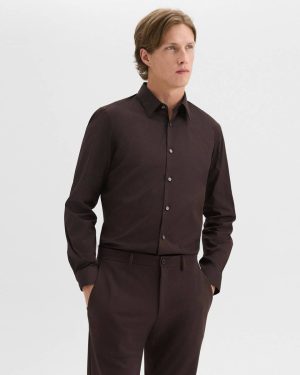 Men Sylvain Shirt In Good Cotton Shirts Theory Hickory - 1