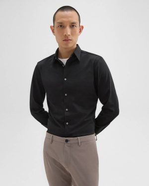 Men Sylvain Shirt In Structure Knit Black Theory Shirts - 1