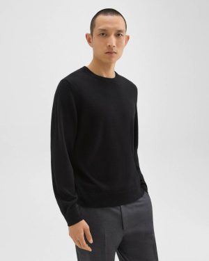 Men Theory Black Hilles Crewneck Sweater In Cashmere Sweaters + Cardigans - 1