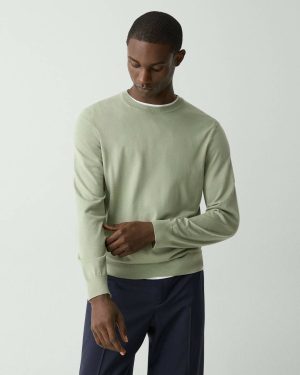 Men Theory Crewneck Sweater In Regal Wool Greenstone Sweaters + Cardigans - 1