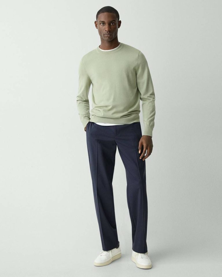 Men Theory Crewneck Sweater In Regal Wool Greenstone Sweaters + Cardigans - 5