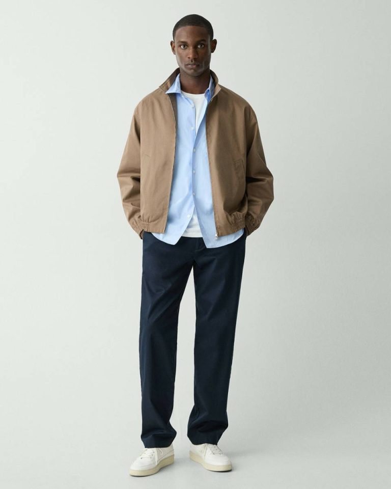 Men Theory Outerwear Stand Collar Jacket In Cotton-Blend Twill Walnut - 5