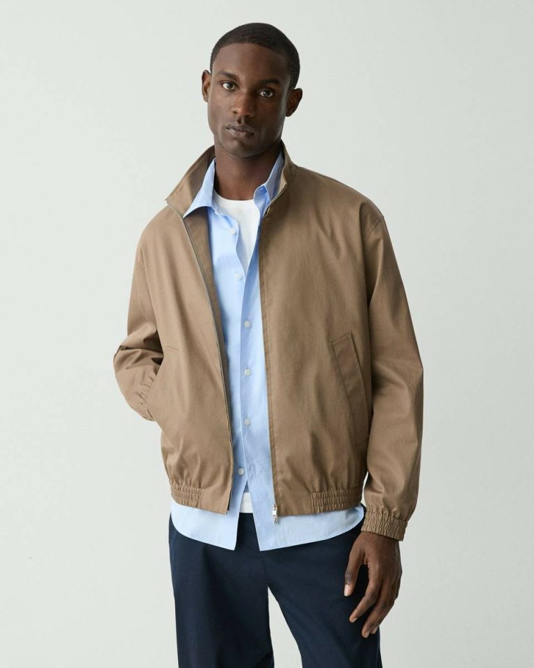 Men Theory Outerwear Stand Collar Jacket In Cotton-Blend Twill Walnut - 1