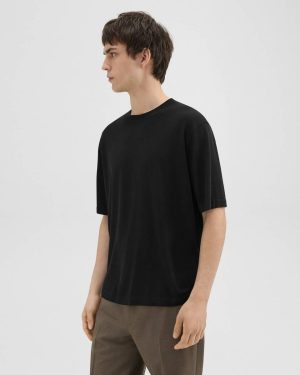 Men Theory Relaxed Tee In Regal Wool Black Loungewear - 1