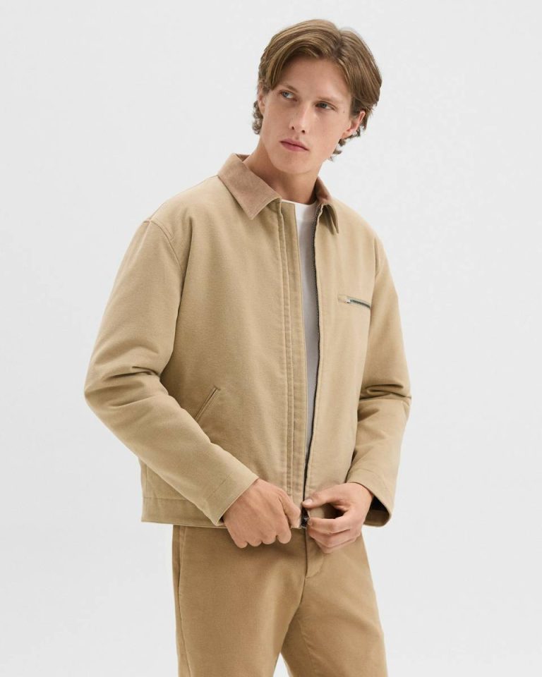 Men Theory Workwear Jacket In Moleskin Twill New Camel Outerwear - 2