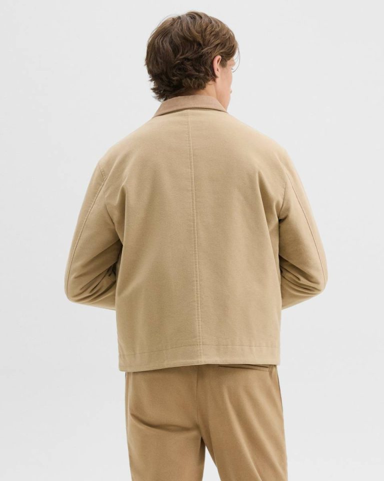 Men Theory Workwear Jacket In Moleskin Twill New Camel Outerwear - 3