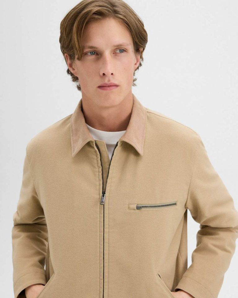 Men Theory Workwear Jacket In Moleskin Twill New Camel Outerwear - 4