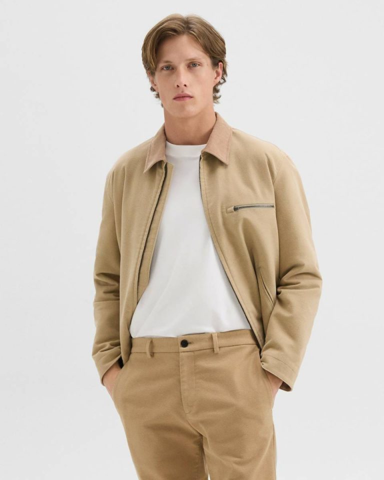 Men Theory Workwear Jacket In Moleskin Twill New Camel Outerwear - 1