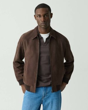 Men Wyatt Zip Jacket In Suede Theory Dark Mocha Blazers + Jackets - 1