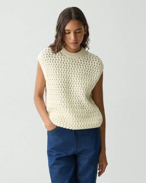 Natural Sweater Vest In Rounded Cotton Sweaters + Cardigans Women Theory - 1