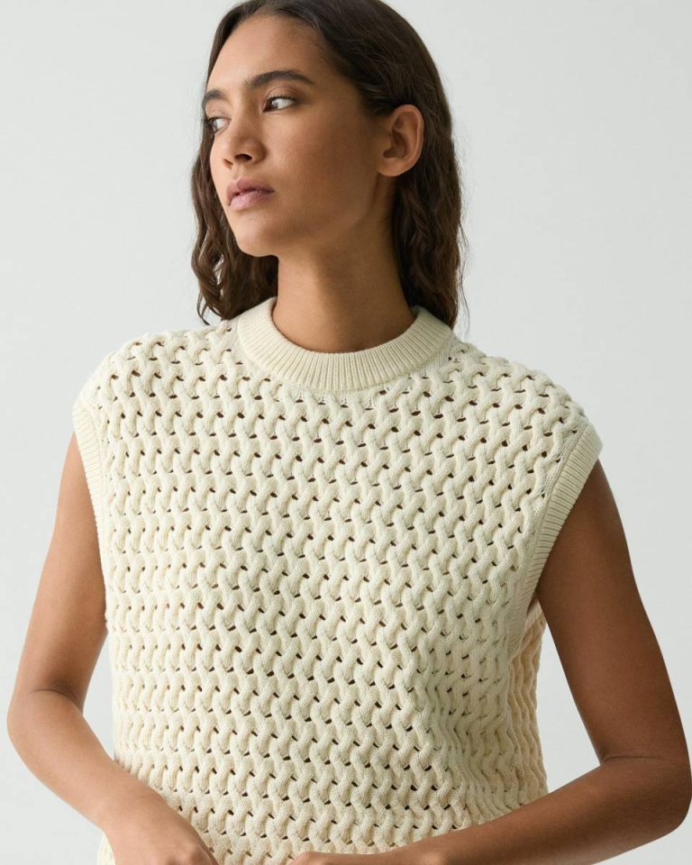 Natural Sweater Vest In Rounded Cotton Sweaters + Cardigans Women Theory - 4