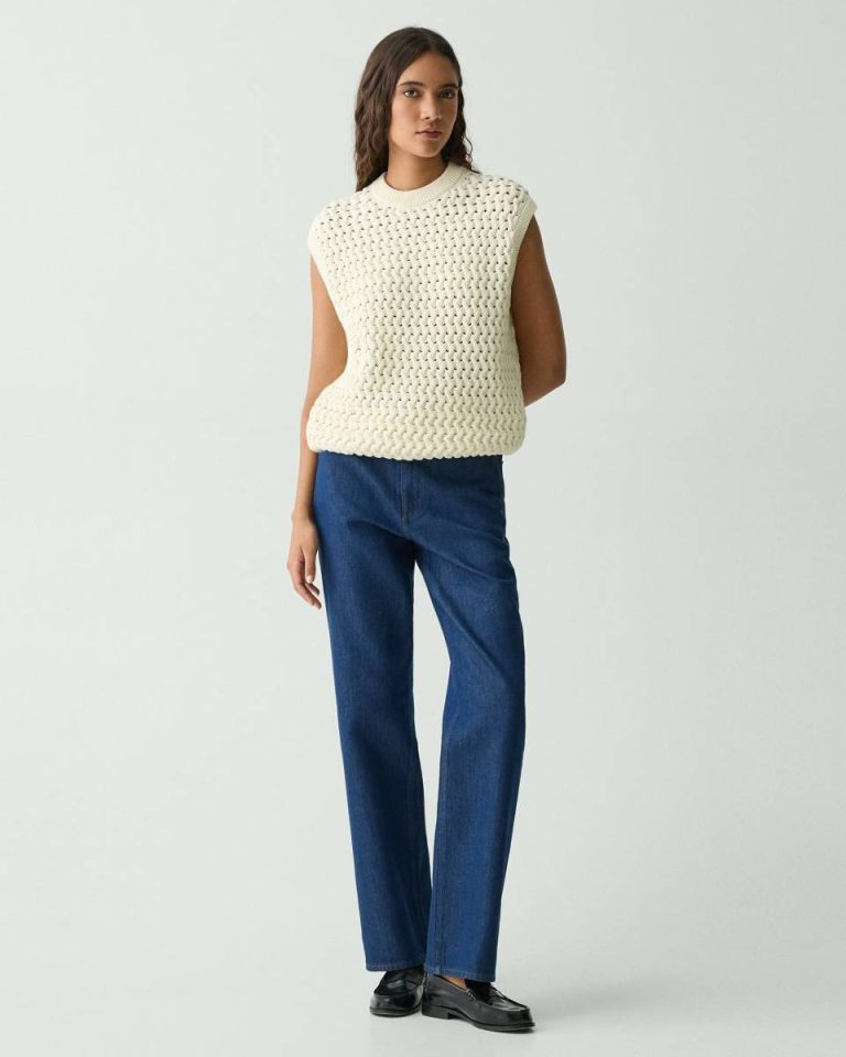 Natural Sweater Vest In Rounded Cotton Sweaters + Cardigans Women Theory - 5
