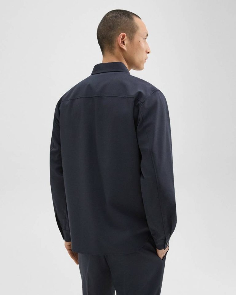 Navy Blazers + Jackets Theory Men Garvin Shirt Jacket In Stretch Wool - 3