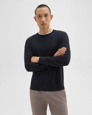 Navy Crewneck Sweater In Regal Wool Theory Men Sweaters + Cardigans - 1