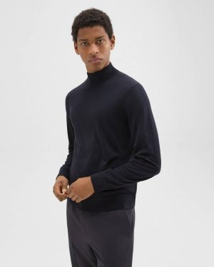 Navy Theory Men Mock Neck Sweater In Regal Wool Sweaters + Cardigans - 1