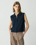 Navy Zip-Up Vest In Rounded Cotton Theory Women Sweaters + Cardigans - 1