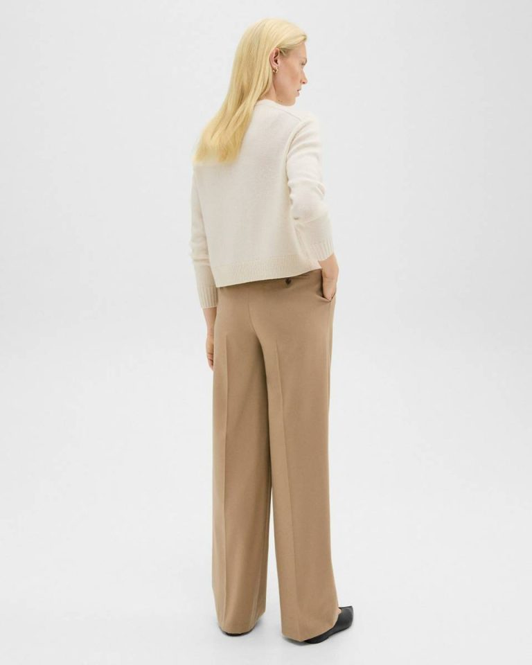 New Camel Double Pleat Pant In Sleek Flannel Theory Pants Women - 3