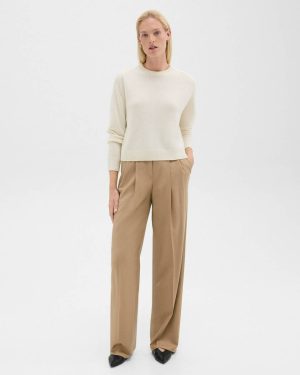 New Camel Double Pleat Pant In Sleek Flannel Theory Pants Women - 1