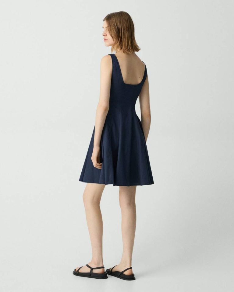 Nocturne Navy Theory Dresses Women Sleeveless Fit-And-Flare Dress In Sleek Poplin - 2