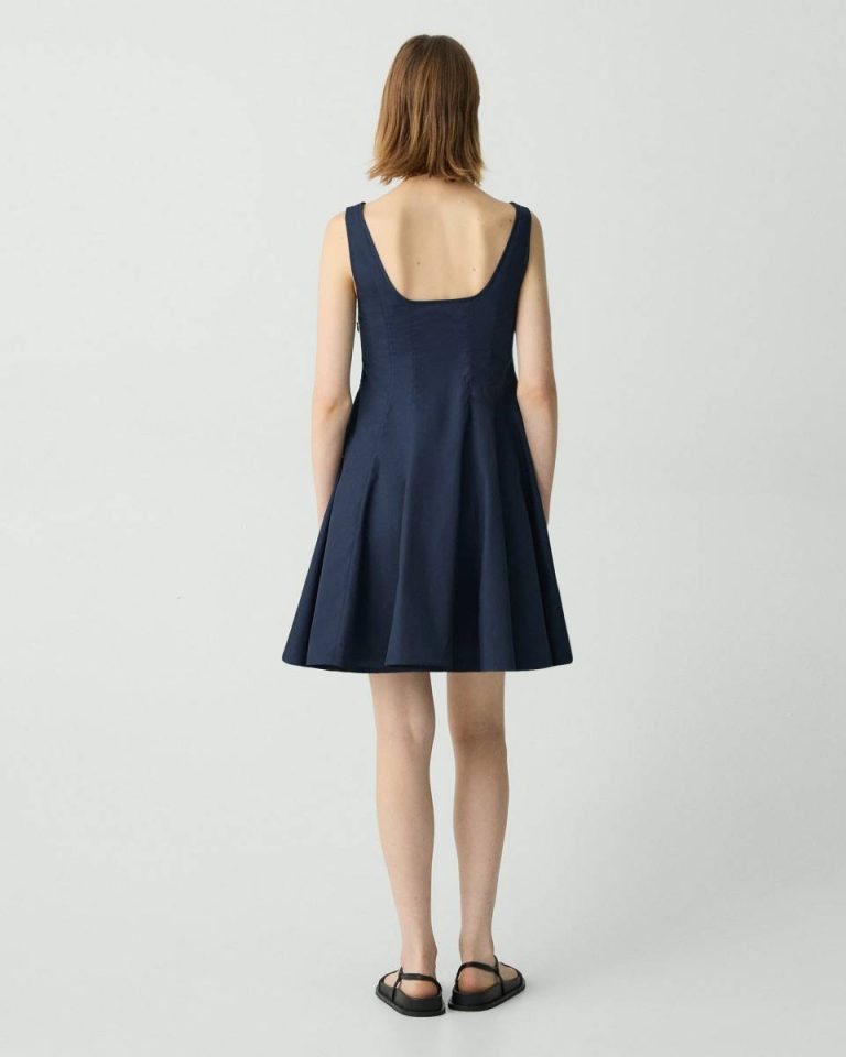Nocturne Navy Theory Dresses Women Sleeveless Fit-And-Flare Dress In Sleek Poplin - 3